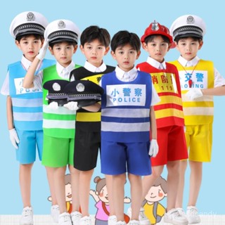 🔥臺灣-出貨🔥兒童環保服裝警察時裝秀diy創意衣服男幼兒園親子走秀手工環保服