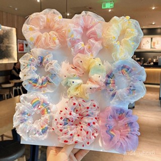 〖臺灣出貨〗【店鋪熱銷】夏季超僊彩虹大腸髮圈兒童高顔值森係少女甜美韓國髮飾頭髮髮繩