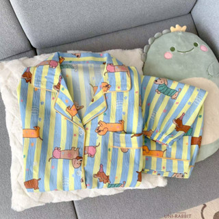 純棉韓版條紋睡衣女夏季梭織棉短袖套裝可愛休閒家居服可外穿純棉短袖睡衣女 女士夏季短袖睡衣短袖居家服套裝居家休閒睡衣
