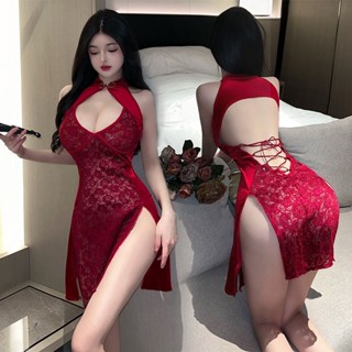 情趣內衣 性感後背綁帶鏤空誘惑旗袍 蕾絲古典制服 民國女郎角色扮演 cosplay 情趣角色服 情趣衣服