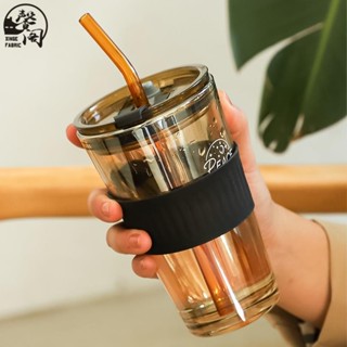 臺灣發貨》玻璃咖啡隨行杯 高顏值高階感咖啡隨行杯 500mL玻璃吸管杯 韓國ins玻璃杯 男女家用水杯