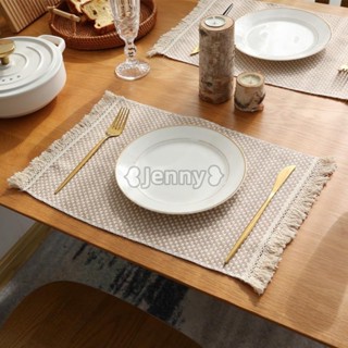 臺灣出【免運】Jenny❥餐墊農舍復古黃麻流蘇桌墊圓形碗墊長方形隔熱墊子餐巾