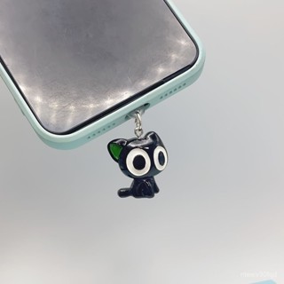 臺灣出貨 大眼黑貓手機防塵塞充電口堵頭吊墜蘋果華為Type-C安卓