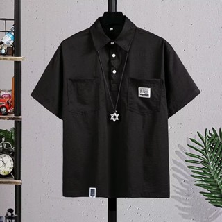 臺灣出貨 M-8XL 美式 休閒工裝 襯衫 男 短袖 夏季新款polo衫 潮牌 襯衣 半袖T恤上衣