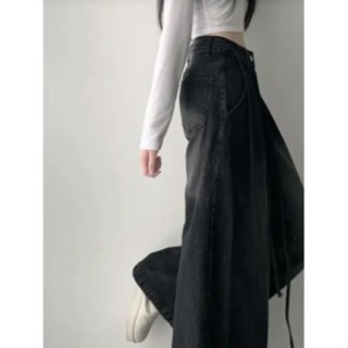 Codibook｜韓國 E-PICK 抽繩寬版黑色牛仔裙［預購］牛仔褲 牛仔裙 女裝