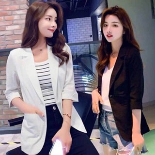 主流女裝👗七分袖棉麻西裝外套👗短款夏季西裝外套女小西服洋氣高檔韓版休閑裝修身七分袖薄防曬衣 正韓上衣