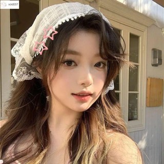 🔥臺灣出貨🔥果果💖ins田園風法式蕾絲三角巾女包頭發帶頭巾百搭絲巾發繩拍照頭飾夏