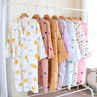 今日下殺# 日系春秋純棉縐布和服睡袍女 夏季薄款浴袍 抽繩漢服睡衣 汗蒸溫泉服