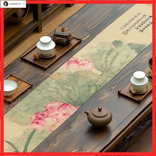 臺灣熱賣【日式茶席】茶幾桌布 桌巾 茶桌布 桌墊 茶布 高階荷花茶席防水茶桌禪意茶布長條中式現代桌旗中國桌布茶臺高階