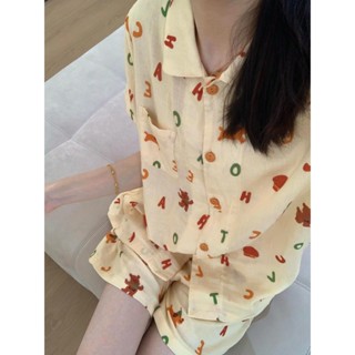 🔥臺灣出貨🔥MIJIU✨ins風韓版字母小狗睡衣女夏季新款短袖學生宿舍可外穿家居服套裝