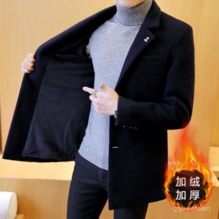 中長款風大衣男冬季外套加絨加厚呢子風衣男士中長款短款男外套