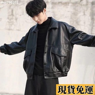 臺灣限時低價 【精品男裝】複古青年帥氣軟皮衣男寬鬆韓版翻領機車服潮牌飛行員皮夾剋外套潮jioyh OL91