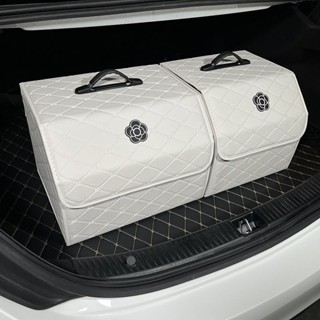汽車百貨 車上小物 汽車後備箱儲物箱 皮革多功能車載折疊收納箱置物箱 車用收納箱 車用收納 儲物箱 多功能車內整理箱