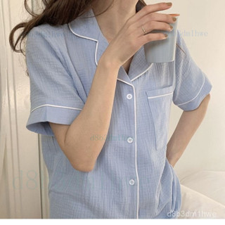 臺灣出貨🚚睡衣女夏天新款ins風韓版簡約純色休閒薄款可外穿短袖家居服套裝 ins 女生睡衣 睡衣套裝 居家服