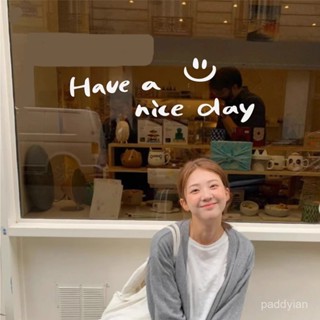 👍臺灣發貨👍裝飾好物祝你愉快ins風笑臉英文貼美甲咖啡服裝店自拍鏡子玻璃櫥窗墻貼紙