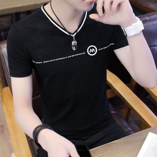 自由穿行🌟精品男裝【透氣百搭】夏天男士短袖T恤V領韓版修身帥氣潮流男裝青年半袖百搭休閒上衣