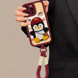 立體刺繡M記企鵝蘋果iPhone 16e 15 14 Plus 13 12 11 Pro XS MAX i7防摔手機殼