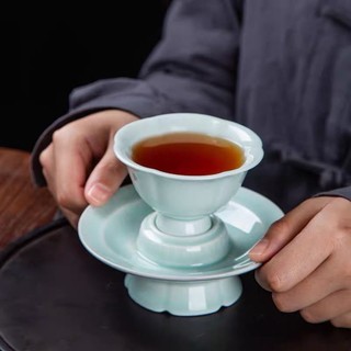 仿宋青瓷葵口茶杯 景德鎮 手工雕刻 影青茶盞 主人杯 品茗杯 蓮花盞