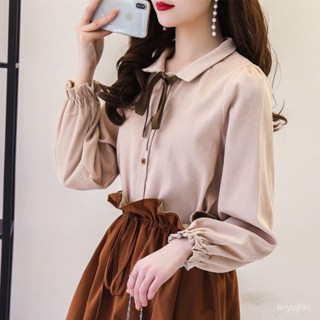 【臺中💯免運出貨】燈芯絨白襯衫女秋冬新款設計感小眾學院風百搭泡泡袖輕熟 VGAO