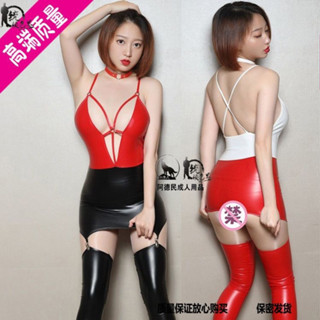 【臺灣出貨】【隱私保密】pu皮革緊身吊帶裙女王秘書包臀裙情趣內衣夜場酒吧製服套裝夜店裝BDSM調敎調情性感情趣內衣