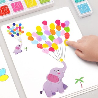 優價好品🛒兒童手指畵冊幼兒園塗鴉創意寶寶七彩印泥無毒可水洗diy印泥套裝