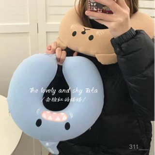 💗臺灣最低價💗藍色鯊魚怪護頸U型枕卡通毛絨u形枕旅行飛機脖子靠枕學生午睡枕頭
