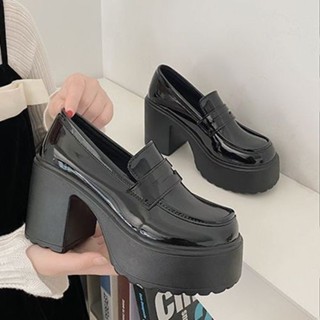 氣質潮流✨超高防水臺厚底小皮鞋女2025春夏新款高跟鞋jk辣妹8cm增高樂福鞋