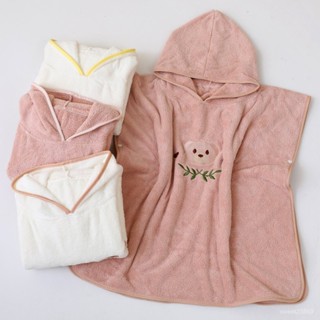 🏠實用好物🛒Ins韓國刺繡熊寶寶珊瑚絨連帽浴巾鬥篷兒童浴袍嬰兒洗澡吸水毛巾浴袍 睡袍 浴衣 浴袍女 浴袍男 浴袍男