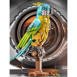 動物模型 積木 玩具 禮物 生日禮物 動物積木 積木模型 積木玩具 半透明機械鸚鵡 積木模型 賽博朋克 桌麵擺件