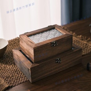 臺灣出貨♕收納盒 收納袋 居家旅行 外出必備 方便 環保海棠花玻璃收納盒複古木質桌麵雜物整理翻蓋木盒擺設化妝臺首飾盒