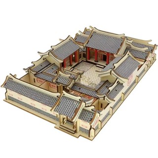 木頭房子立體拼圖 高難度3d模型拼裝玩具 14歲以上手工積木質四合院 木質拼接