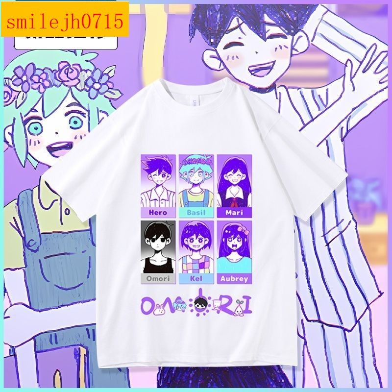 omori周邊恐怖游戲貝瑟爾凱奧布里英雄短袖T恤男女夏季衣服上衣潮【航夢服飾】