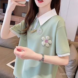 💖夏季韓版女士POLO衫💖短袖t恤女2025新款夏季韓版寬鬆大碼女裝polo領假兩件短款上衣服 UDKW
