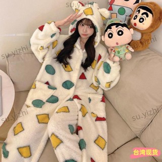 ☀全網低價☀蠟筆小新幾何睡袍 加厚加絨超保暖睡袍 可愛卡通睡袍 大碼睡衣 情侶睡 珊瑚絨法蘭絨睡衣套裝 男女秋冬季 浴袍