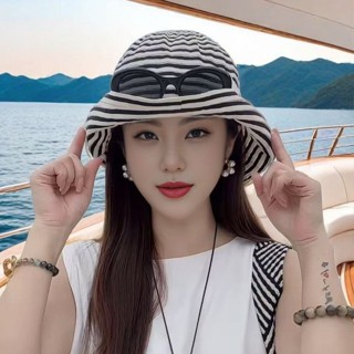 【喵喵】新款🎁日係可折疊夏季遮陽帽條紋漁夫帽新款防曬帽旅行箱旅行箱旅行箱箱 DX5Q