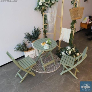 【免運】復古實木咖啡店桌椅 陽臺休閒桌椅 折疊桌椅組合 庭院戶外桌子 防水防腐 木製桌椅 餐桌 咖啡桌 快餐桌椅環球家