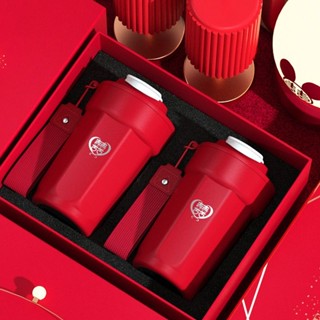 ✨桃園發貨✨結婚禮物保溫杯一對情侶訂婚送新人閨蜜紅色咖啡杯高階水杯禮盒裝
