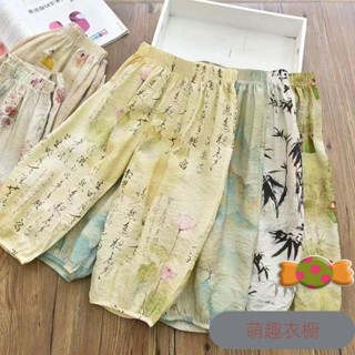 兒童防蚊褲夏季薄款中小童國風褲子洋氣夏裝男女童寶寶寬鬆燈籠褲 兒童寬鬆休閒褲 小朋友卡通印花長褲 FF06