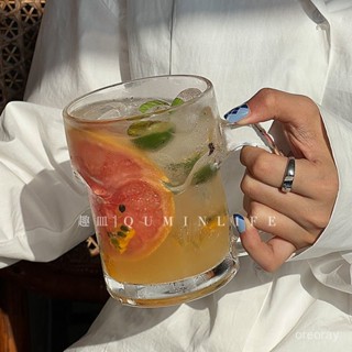 ✨限時免運🎉玻璃杯大容量水果茶杯帶把飲料冷飲果汁杯夏季家用喝水杯子啤酒杯早午餐杯 咖啡杯 下午茶杯 晨間咖啡杯 水杯