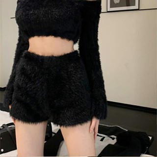 💜Muse Shop💜 秋冬刷毛短褲女高腰顯瘦內外穿彈力加厚休閒褲靴褲保暖茸絨短褲女
