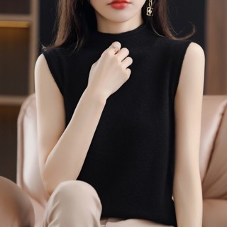 DG·無袖上衣 背心 內搭衫 打底衫半高領無袖背心女顯瘦內搭針織衫彈力新款洋氣毛衣打底衫2F099C.4072【M】