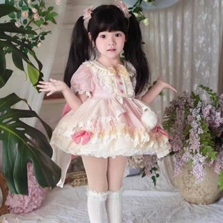 【兔巴叮童裝】女童洛麗塔粉色蓬蓬公主裙短袖週嵗女寶寶禮服洋裝宮廷風連衣裙公主洋裝畢業禮服蓬蓬裙花童洋裝花童禮服畢業拍照