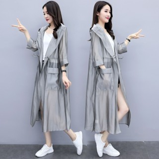 防曬衣女長袖2025夏季新款韓版寬鬆中長款過膝百搭薄款風衣外套潮