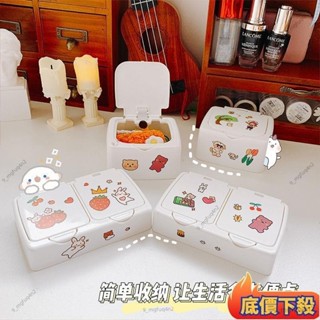 低價熱賣🔥A熱賣簡約DIY按鍵收納盒 ins多功能髮飾髮夾化妝盒 桌面迷你棉籤盒帶蓋 學生防塵彈蓋式儲物盒b90120