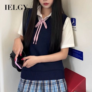 IELGY 日式毛衣背心女v領jk無袖針織上衣