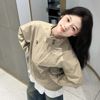 【1818人收藏】SAMTONY春季夾剋外套男女新款美式工裝立領卡其色棒球服休閒上衣 QEBE