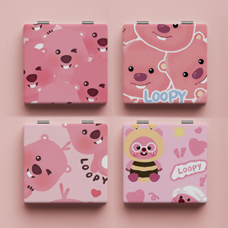 loopy 小海狸 高質量 化妝鏡 pu皮質 小鏡子 便攜 補妝鏡 學生 可愛 折疊鏡