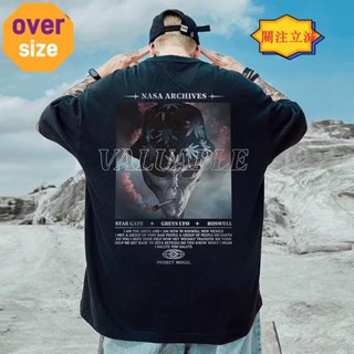 【臺灣出貨】M-8XL 美式外星人印花短袖T恤男 大尺碼短t 園領休閒寬鬆上衣 oversize