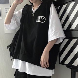 SF 馬甲 背心女 外套 女 馬甲背心 單件/套裝夏季印花馬甲背心+短袖T恤女ins韓版寬鬆無袖兩件套上衣