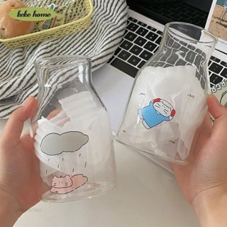 keke✨ins風烏雲小貓咪玻璃冷萃杯 咖啡牛乳杯子 果汁珍奶杯 大容量早餐水杯 胖胖杯